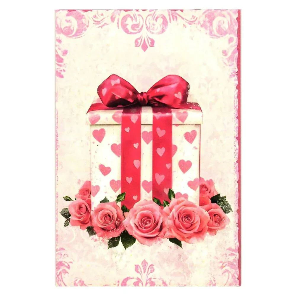 Pink Gift Box Roses Vintage Style Art Postcard Decorative Blank Gift Collectible